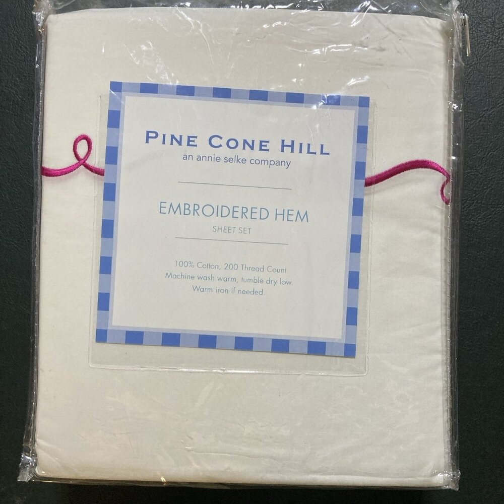 Pine Cone Hill NWT Rare Embroidered Hem Sheet Set Queen Annie Selke Fuchsia Pink